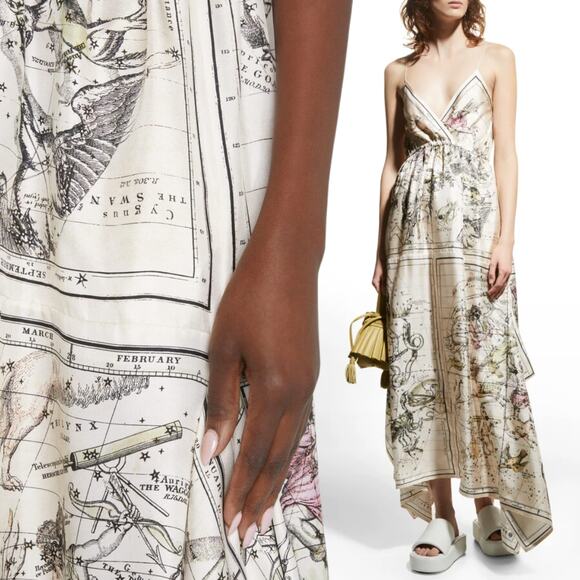 Rosetta Getty | NWT Map Astrology Celestial Print Silk Handkerchief Maxi Dress 0 - Picture 1 of 16